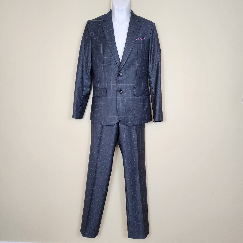 BOSS CLUB Wool Blend Mens Suit Set Jacket Pants Slim Fit Formal Wear 48 (Medium)